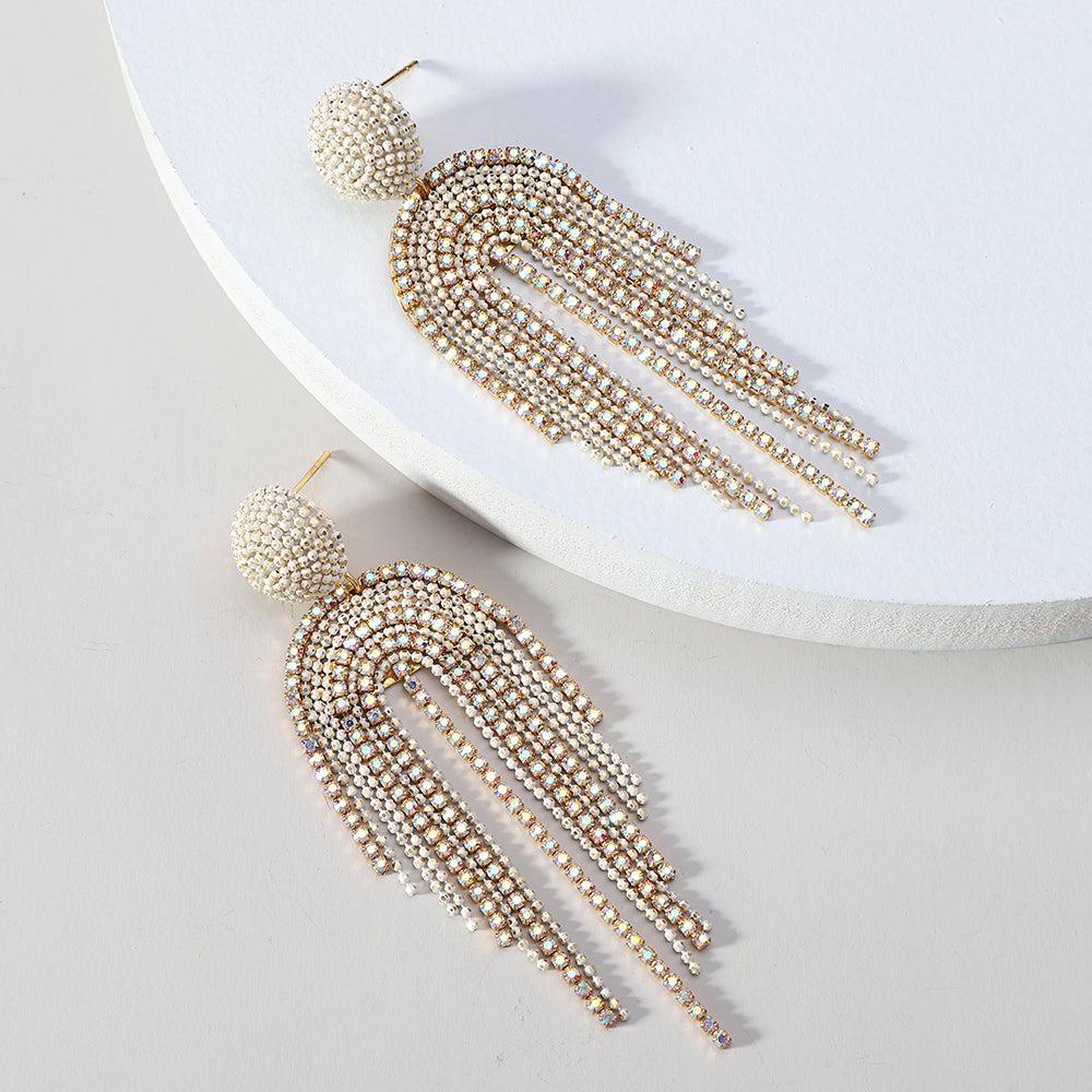 Elegant Rhinestone Tassel Drop Earrings for Formal Occasions - Lucid Fantasy 