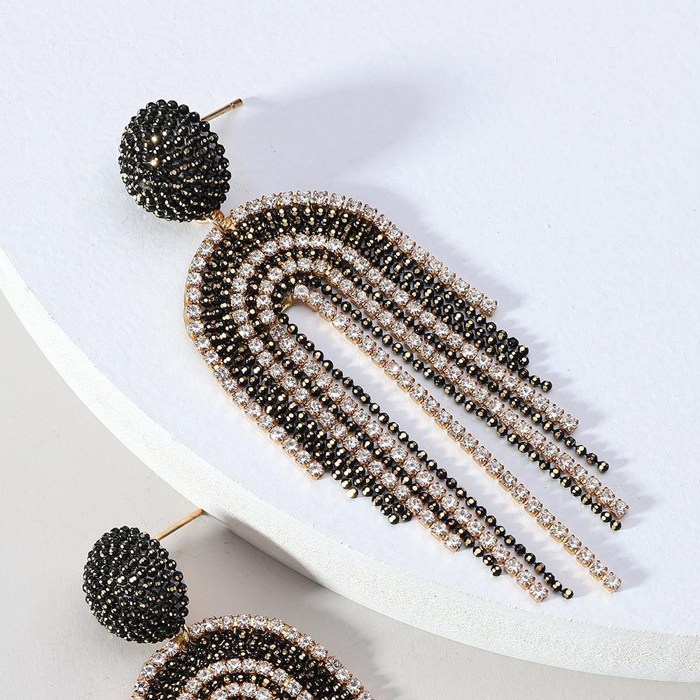 Elegant Rhinestone Tassel Drop Earrings for Formal Occasions - Lucid Fantasy 