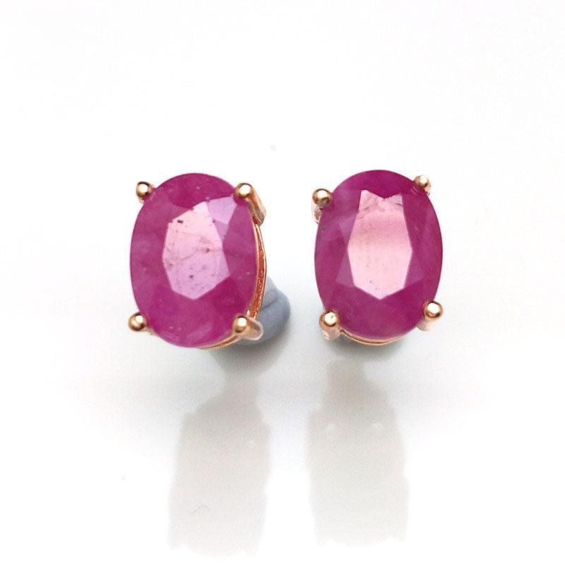 Elegant Rose Gold Plated Sterling Silver Ruby Stud Earrings with Natural Stones - Lucid Fantasy 