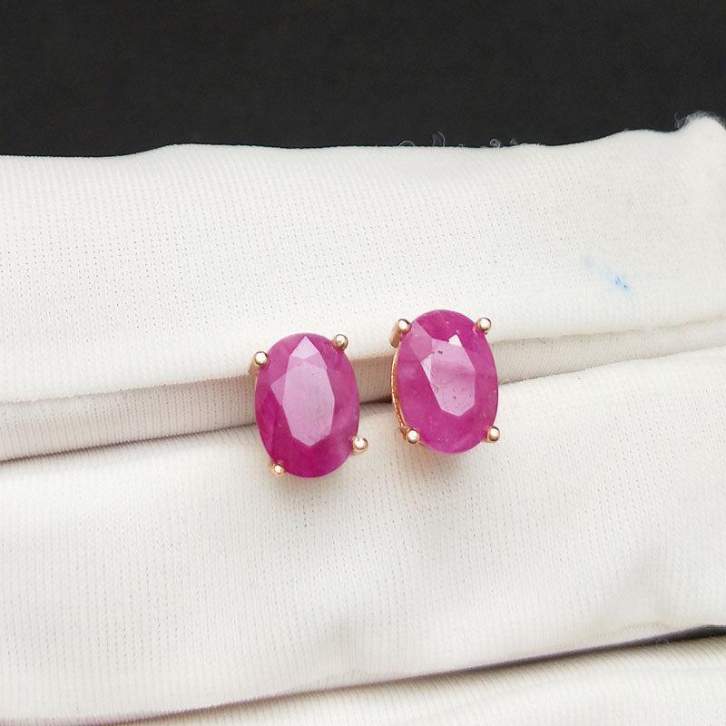 Elegant Rose Gold Plated Sterling Silver Ruby Stud Earrings with Natural Stones - Lucid Fantasy 