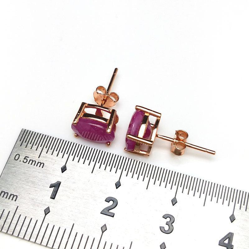 Elegant Rose Gold Plated Sterling Silver Ruby Stud Earrings with Natural Stones - Lucid Fantasy 