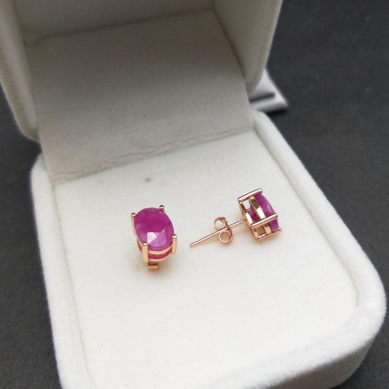 Elegant Rose Gold Plated Sterling Silver Ruby Stud Earrings with Natural Stones - Lucid Fantasy 