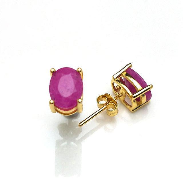 Elegant Ruby Stud Earrings in Gold-Plated Sterling Silver - Lucid Fantasy 