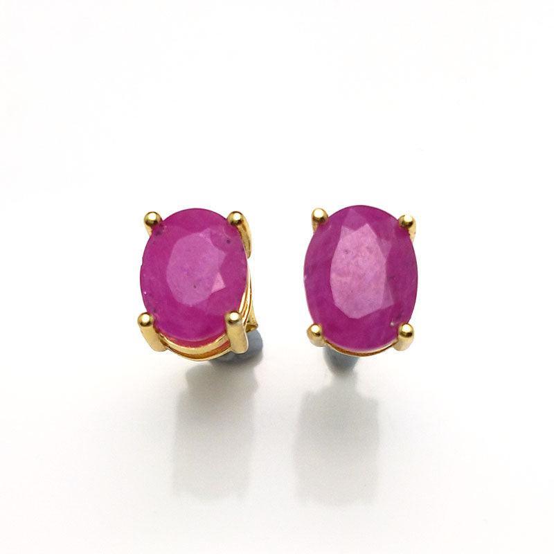 Elegant Ruby Stud Earrings in Gold-Plated Sterling Silver - Lucid Fantasy 