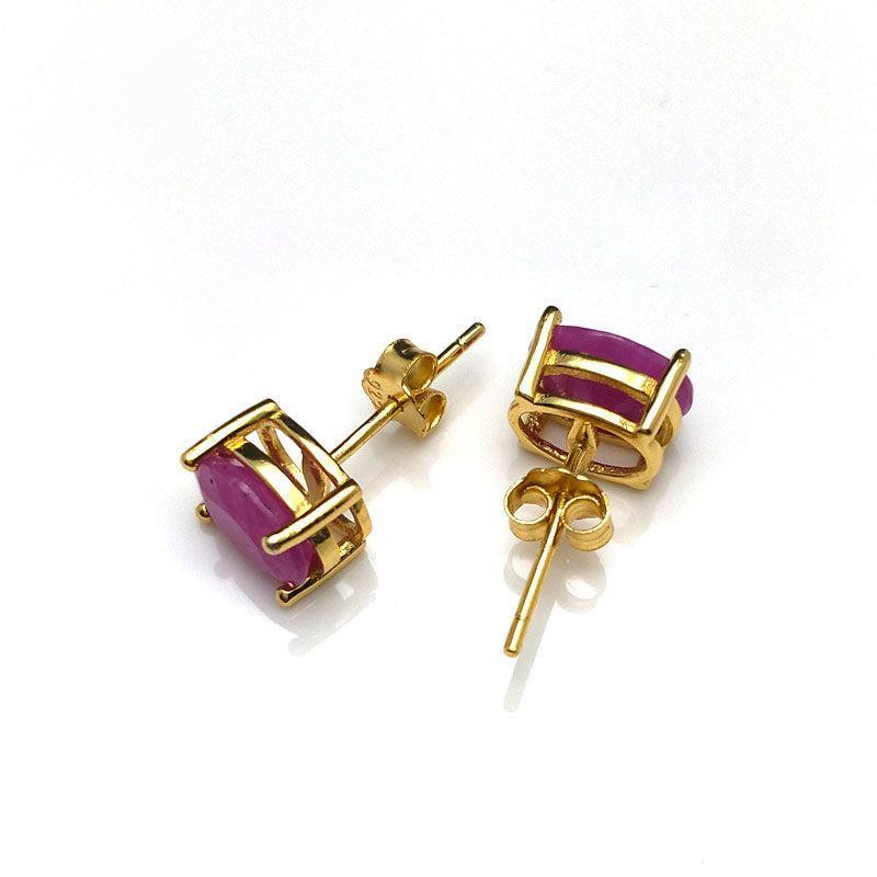 Elegant Ruby Stud Earrings in Gold-Plated Sterling Silver - Lucid Fantasy 