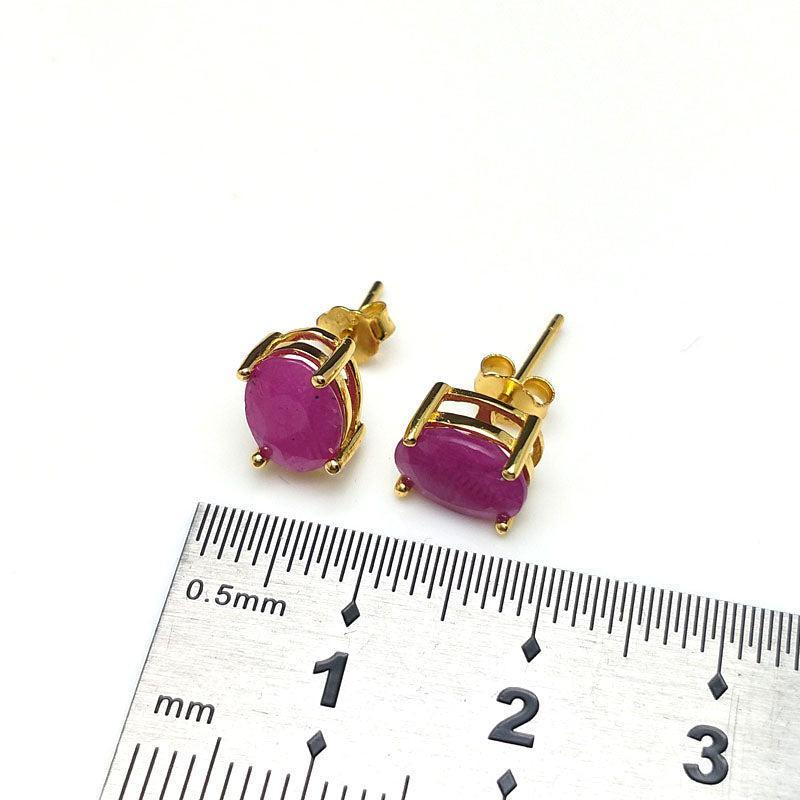 Elegant Ruby Stud Earrings in Gold-Plated Sterling Silver - Lucid Fantasy 