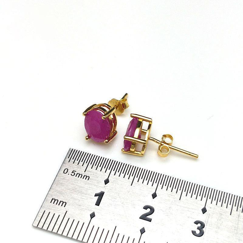 Elegant Ruby Stud Earrings in Gold-Plated Sterling Silver - Lucid Fantasy 