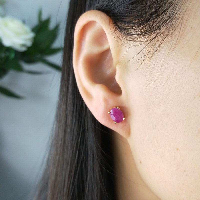 Elegant Ruby Stud Earrings in Gold-Plated Sterling Silver - Lucid Fantasy 