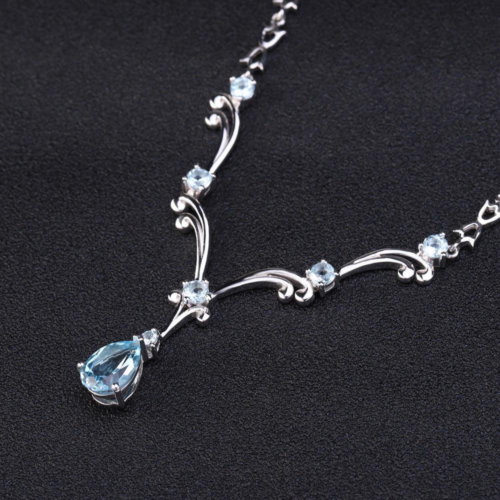 Elegant Sky Blue Topaz Sterling Silver Pendant Necklace - Lucid Fantasy 