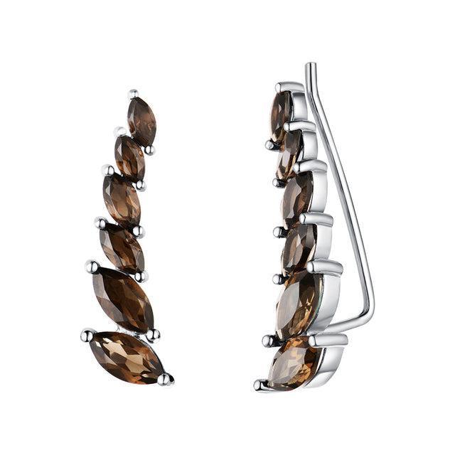 Elegant Smoky Quartz Marquise Cut Sterling Silver Ear Crawler Earrings - Lucid Fantasy 