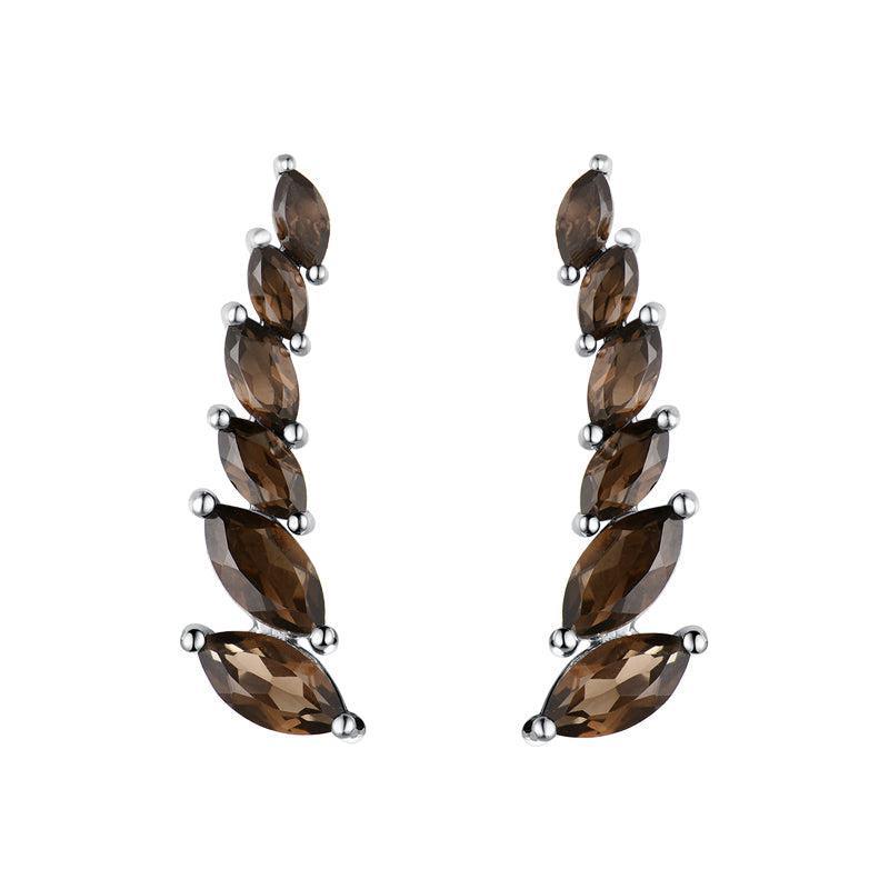 Elegant Smoky Quartz Marquise Cut Sterling Silver Ear Crawler Earrings - Lucid Fantasy 