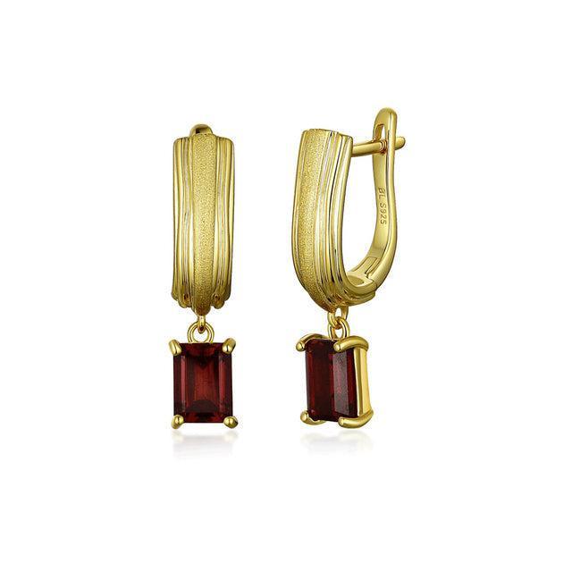 Elegant Sterling Silver and Gold Dangle Earrings with Natural Red Garnet - Lucid Fantasy 