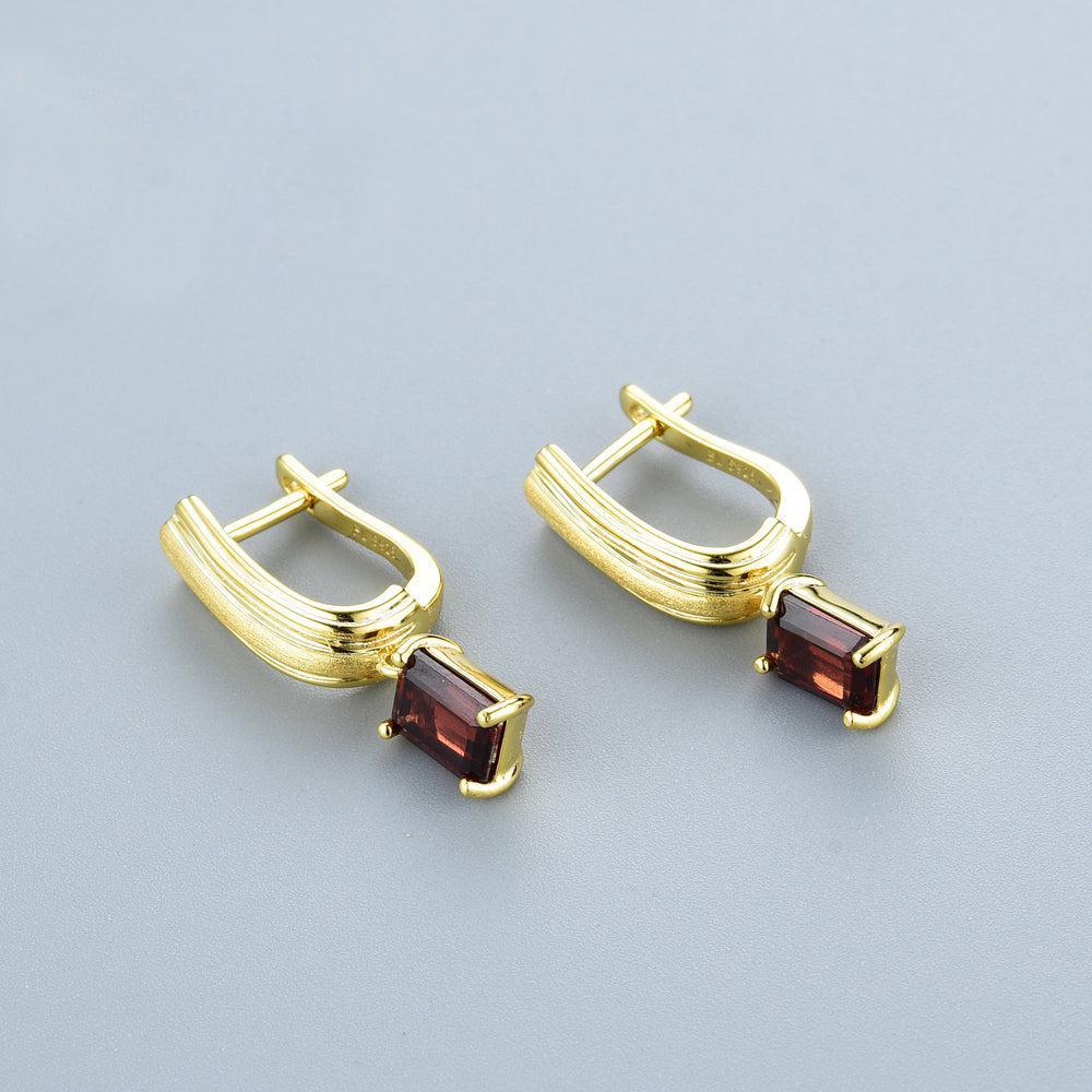 Elegant Sterling Silver and Gold Dangle Earrings with Natural Red Garnet - Lucid Fantasy 