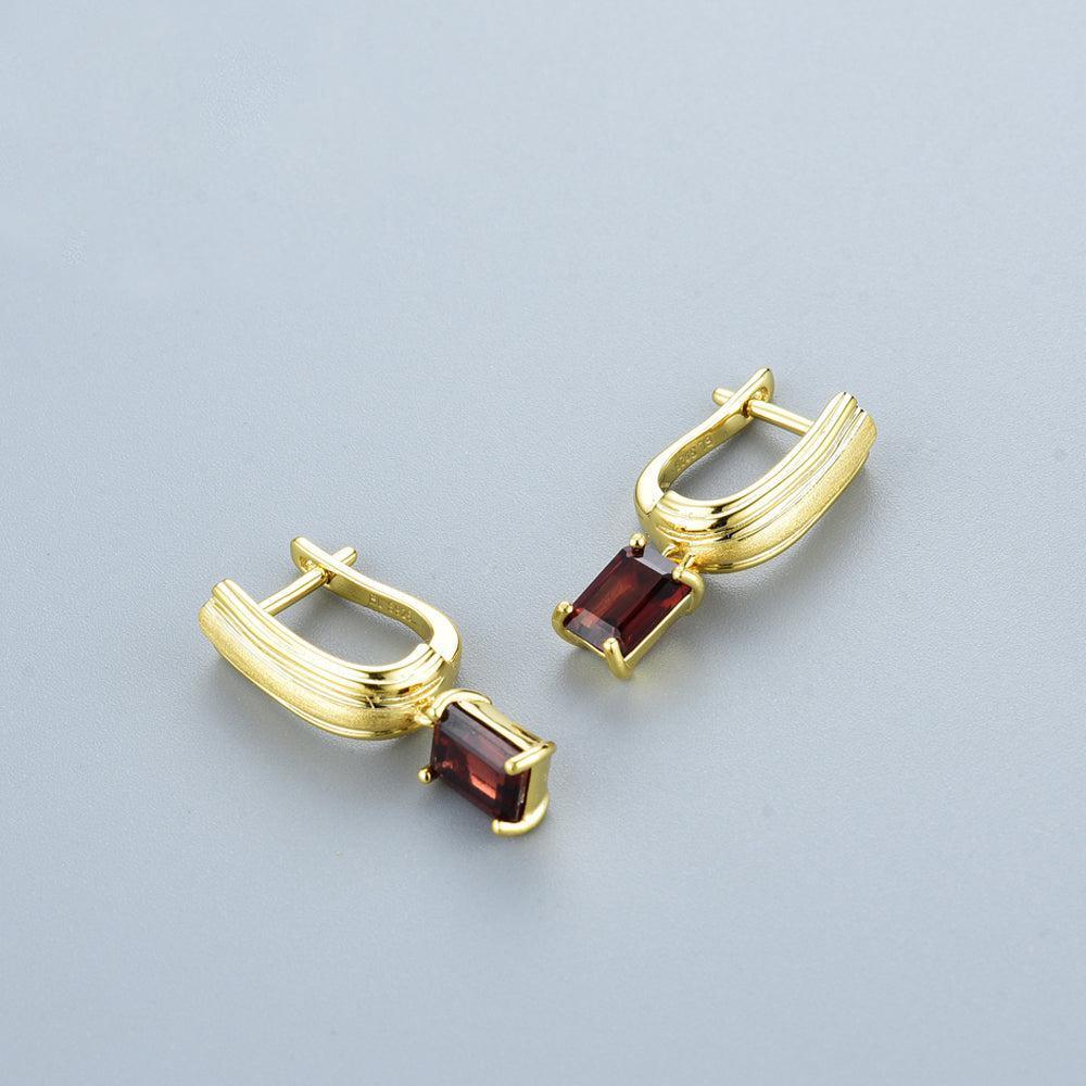 Elegant Sterling Silver and Gold Dangle Earrings with Natural Red Garnet - Lucid Fantasy 