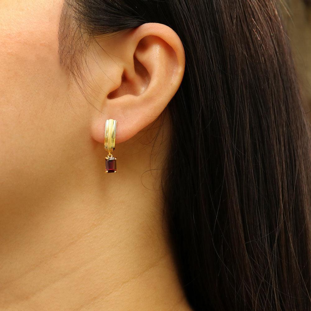 Elegant Sterling Silver and Gold Dangle Earrings with Natural Red Garnet - Lucid Fantasy 