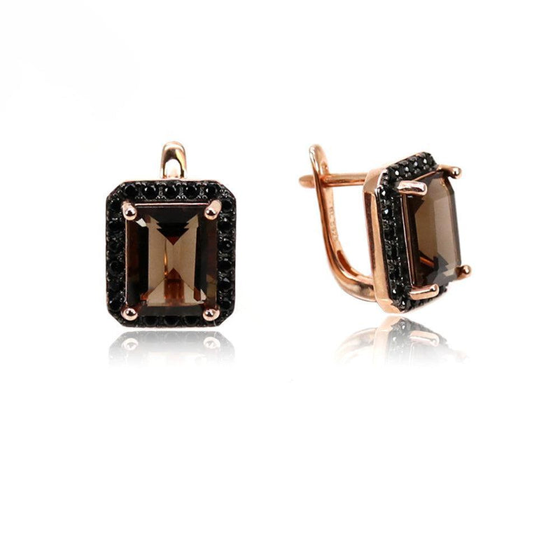 Elegant Sterling Silver and Rose Gold Dangle Earrings with Smoky Quartz and Black Spinel - Lucid Fantasy 