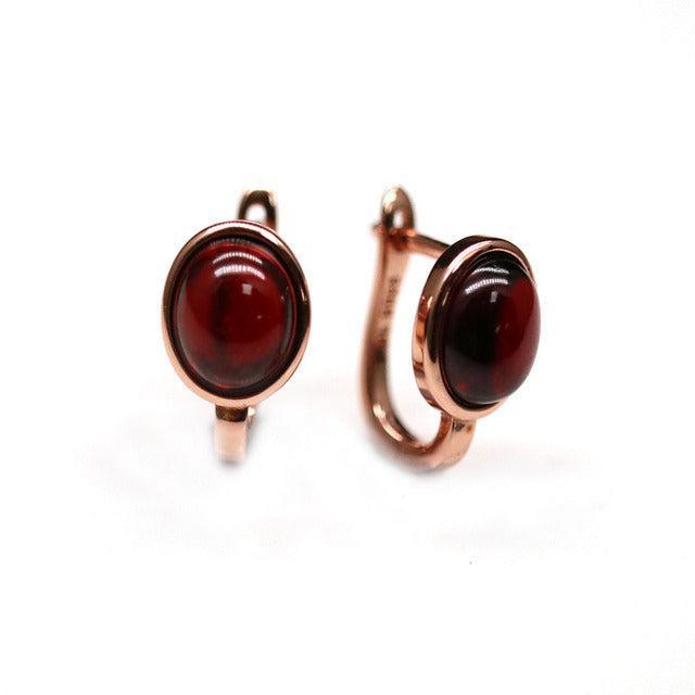 Elegant Sterling Silver and Rose Gold Huggie Earrings with Natural Mozambique Garnet - Lucid Fantasy 