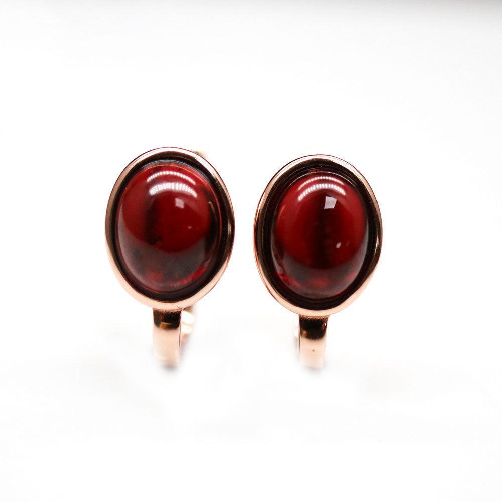 Elegant Sterling Silver and Rose Gold Huggie Earrings with Natural Mozambique Garnet - Lucid Fantasy 