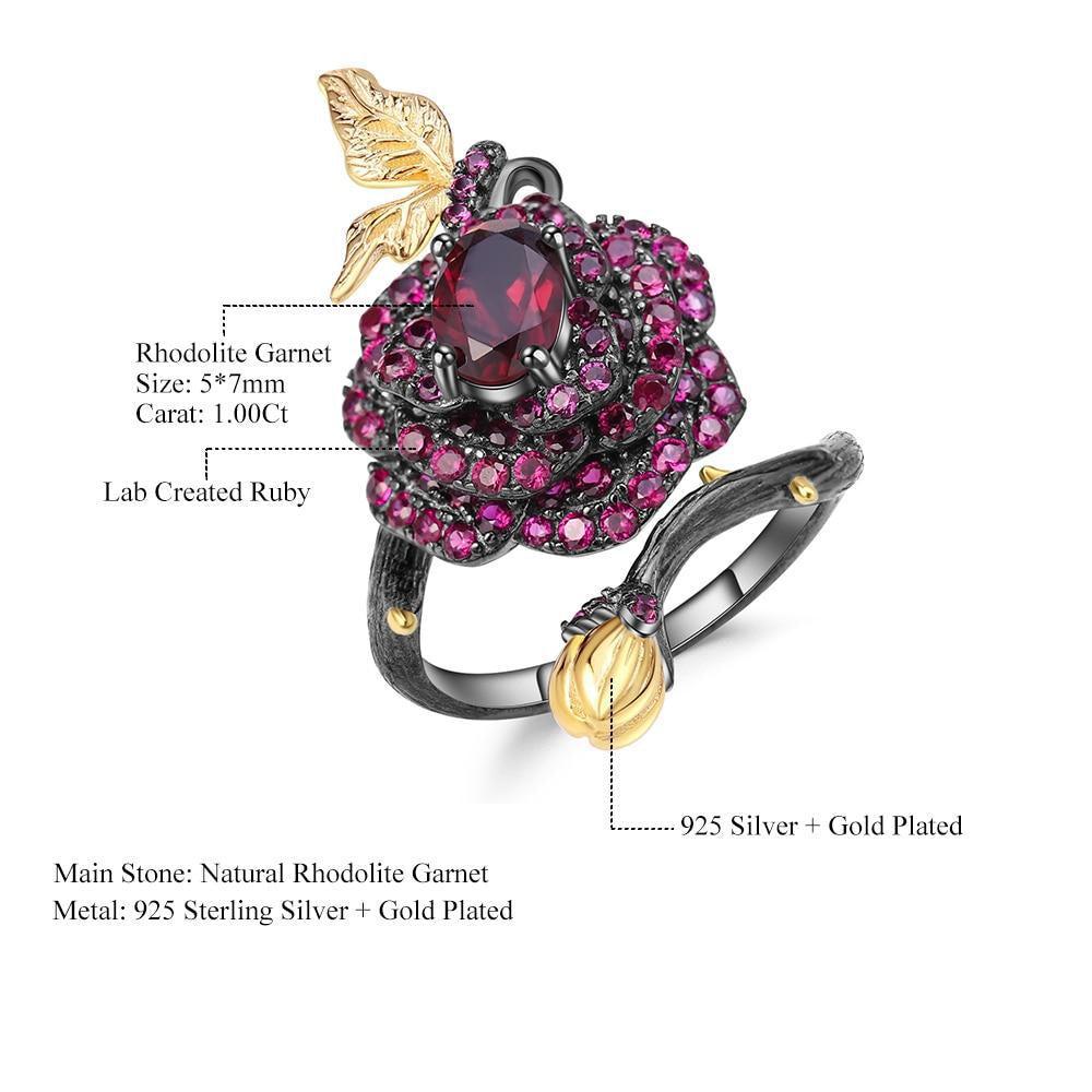 Elegant Sterling Silver Black Rose Butterfly Multi-Gem Wrap Ring - Lucid Fantasy 