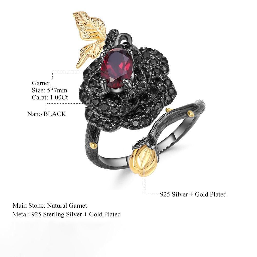 Elegant Sterling Silver Black Rose Butterfly Multi-Gem Wrap Ring - Lucid Fantasy 