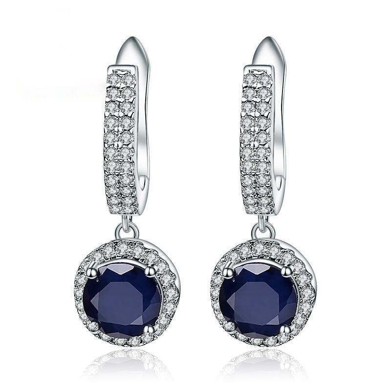 Elegant Sterling Silver Blue Sapphire Halo Pendant Earrings - Lucid Fantasy 