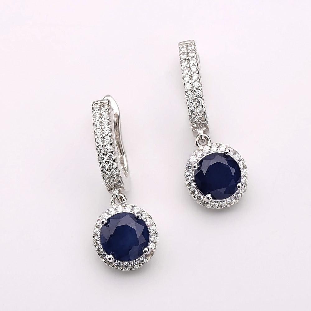 Elegant Sterling Silver Blue Sapphire Halo Pendant Earrings - Lucid Fantasy 