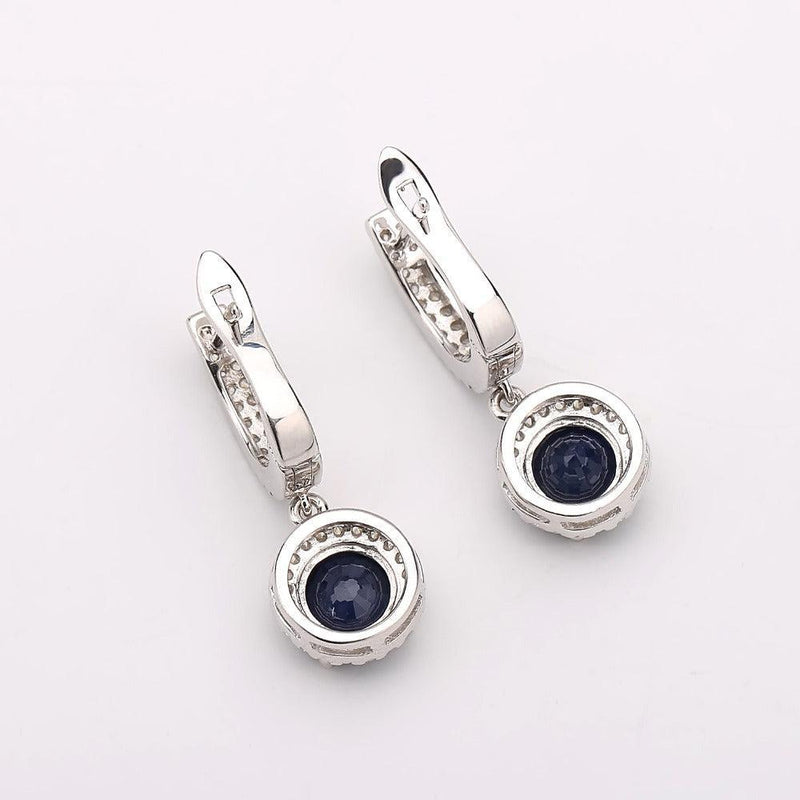 Elegant Sterling Silver Blue Sapphire Halo Pendant Earrings - Lucid Fantasy 