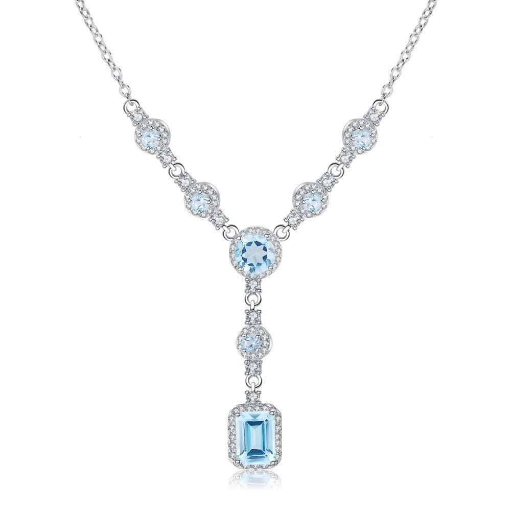 Elegant Sterling Silver Blue Topaz Pendant Necklace - Lucid Fantasy 