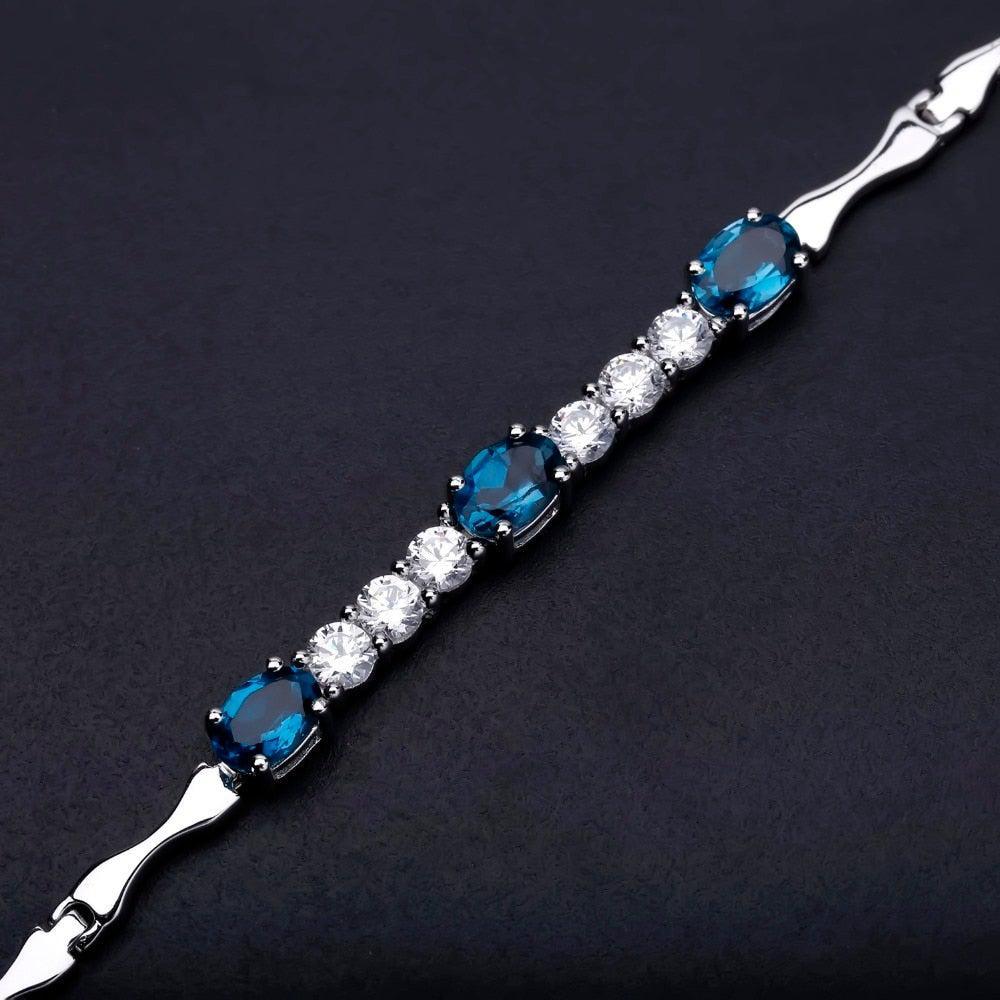 Elegant Sterling Silver Bracelet with London Blue Topaz and CZ Accents - Lucid Fantasy 