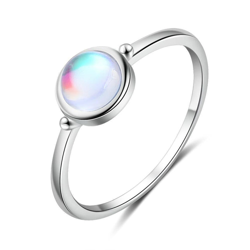 Elegant Sterling Silver Cabochon Moonstone Solitaire Ring - Lucid Fantasy 