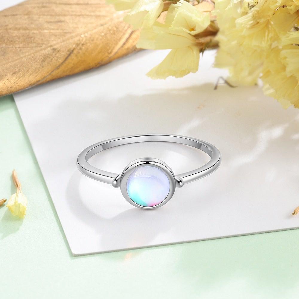 Elegant Sterling Silver Cabochon Moonstone Solitaire Ring - Lucid Fantasy 