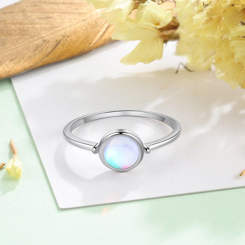 Elegant Sterling Silver Cabochon Moonstone Solitaire Ring - Lucid Fantasy 