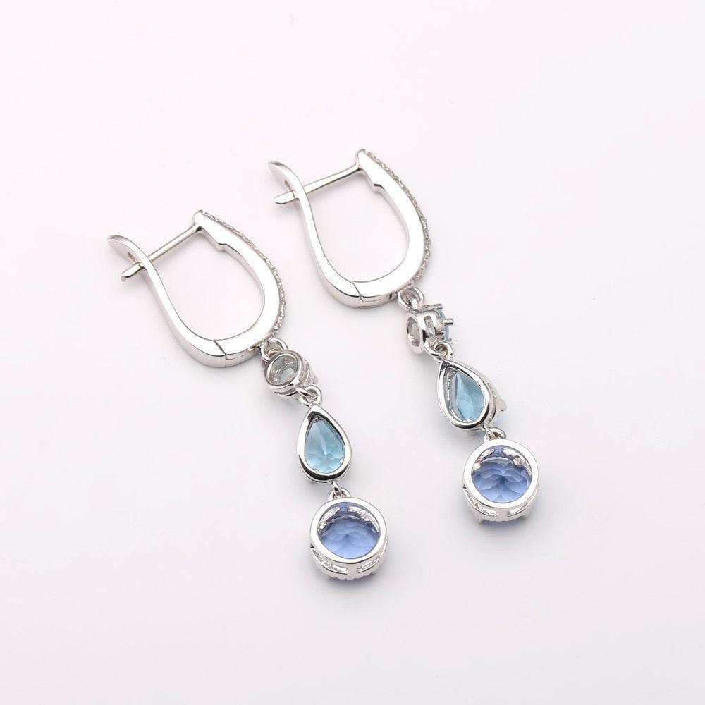 Elegant Sterling Silver Dangle Earrings with Mixed Stones and CZ Inlay - Lucid Fantasy 