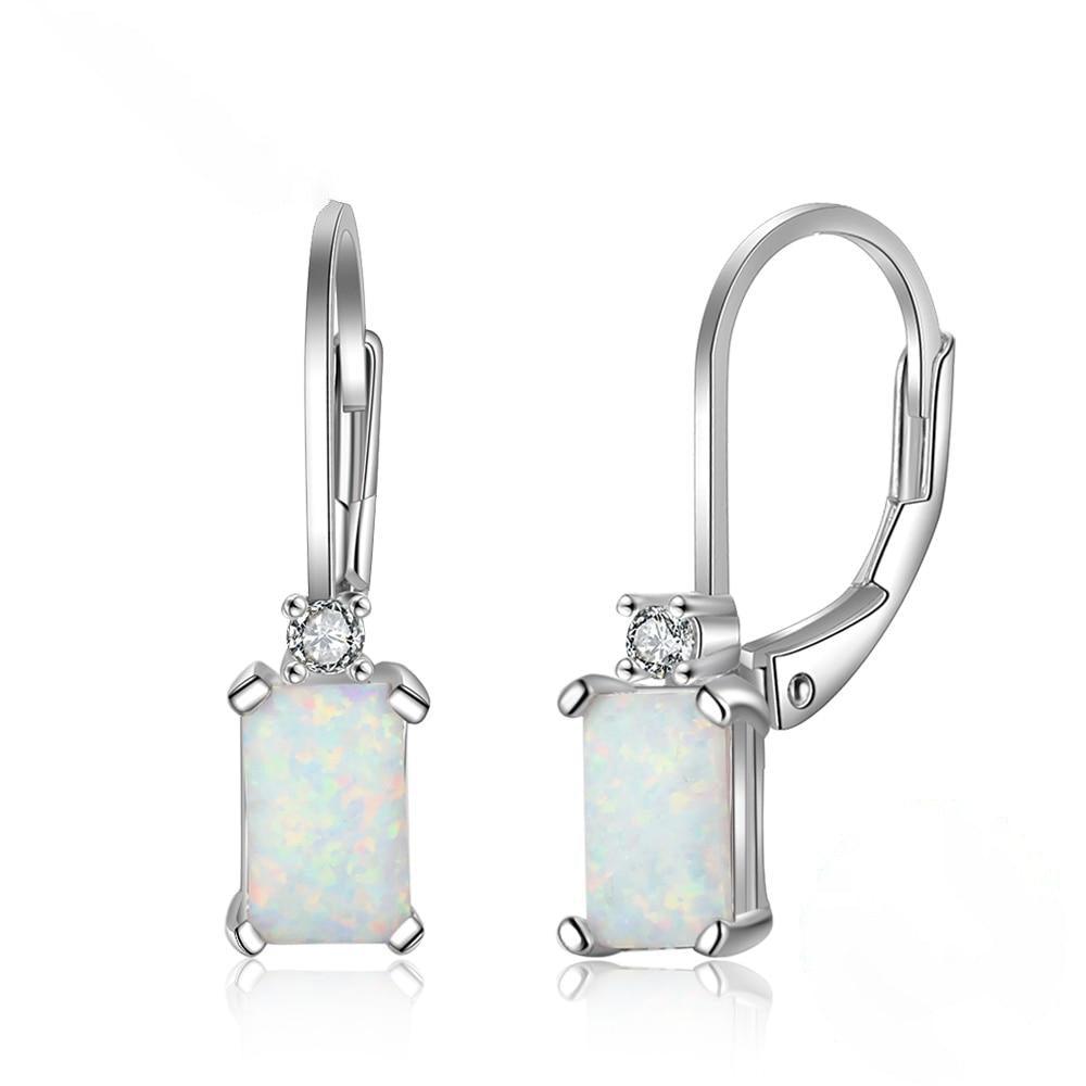 Elegant Sterling Silver Dangle Earrings with White Opal and Sparkling CZ Accents - Lucid Fantasy 