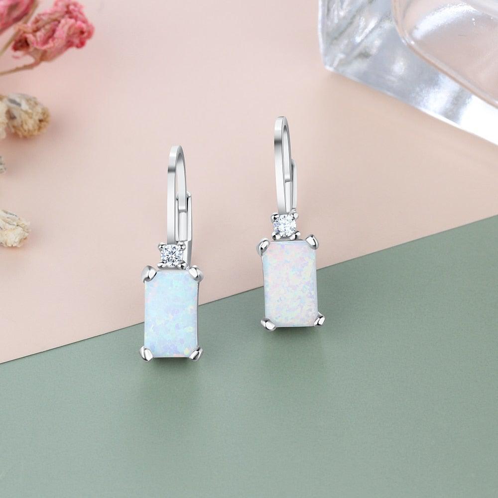 Elegant Sterling Silver Dangle Earrings with White Opal and Sparkling CZ Accents - Lucid Fantasy 