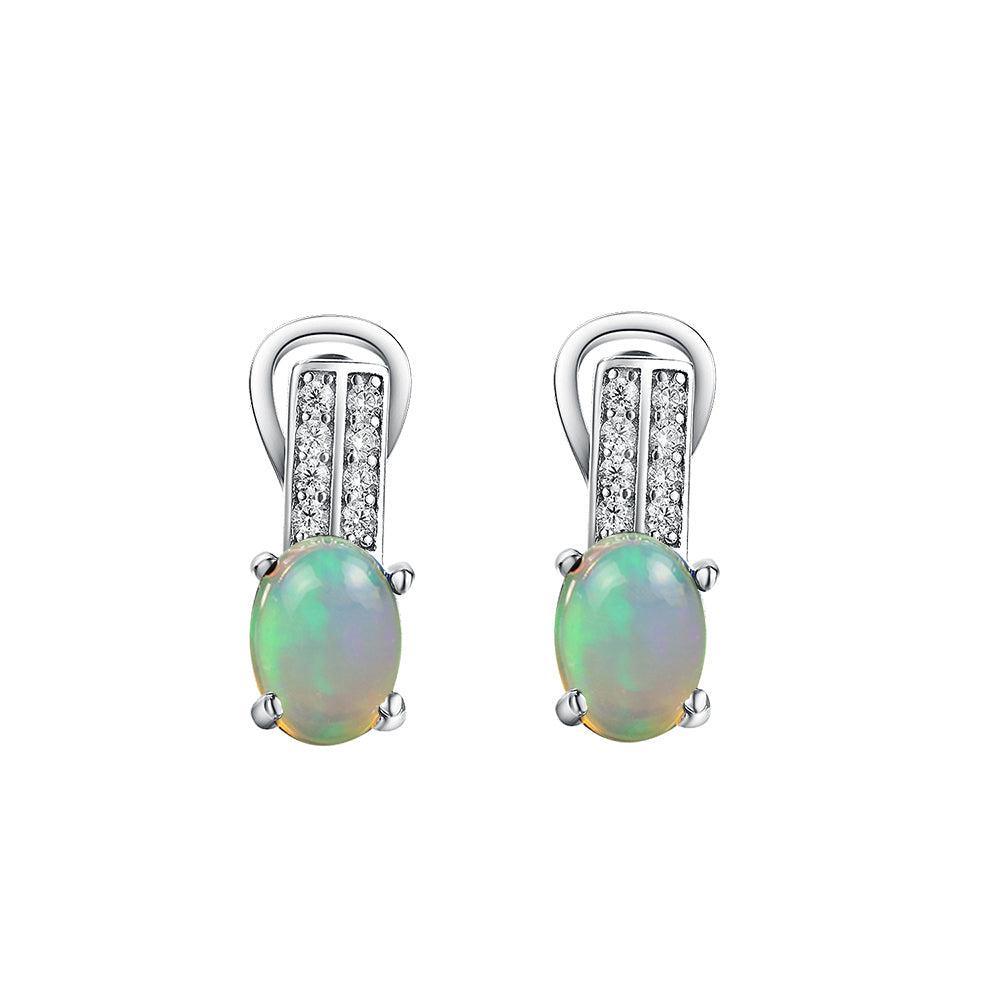 Elegant Sterling Silver Ethiopian Opal and CZ Pave Dangle Earrings - Lucid Fantasy 