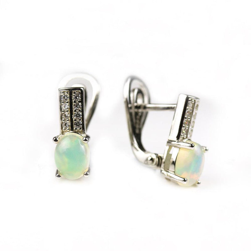 Elegant Sterling Silver Ethiopian Opal and CZ Pave Dangle Earrings - Lucid Fantasy 