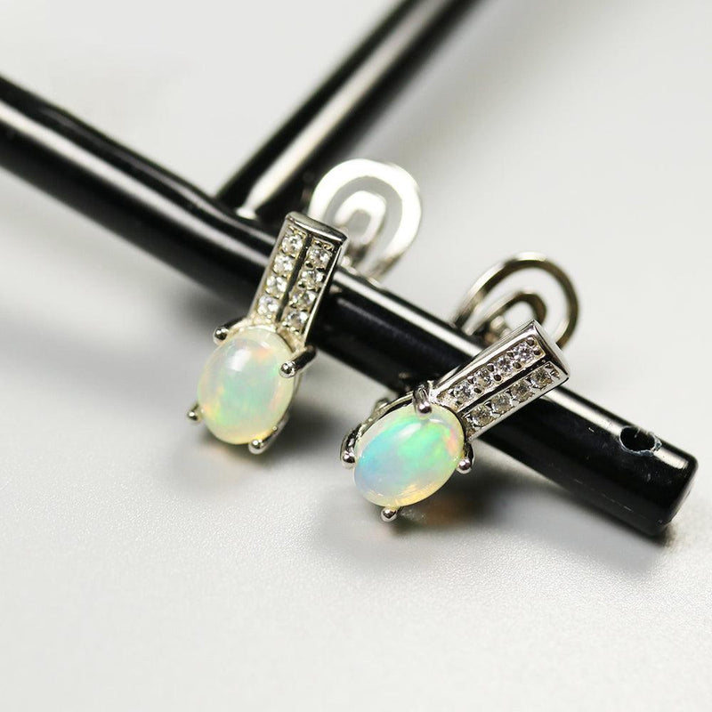 Elegant Sterling Silver Ethiopian Opal and CZ Pave Dangle Earrings - Lucid Fantasy 