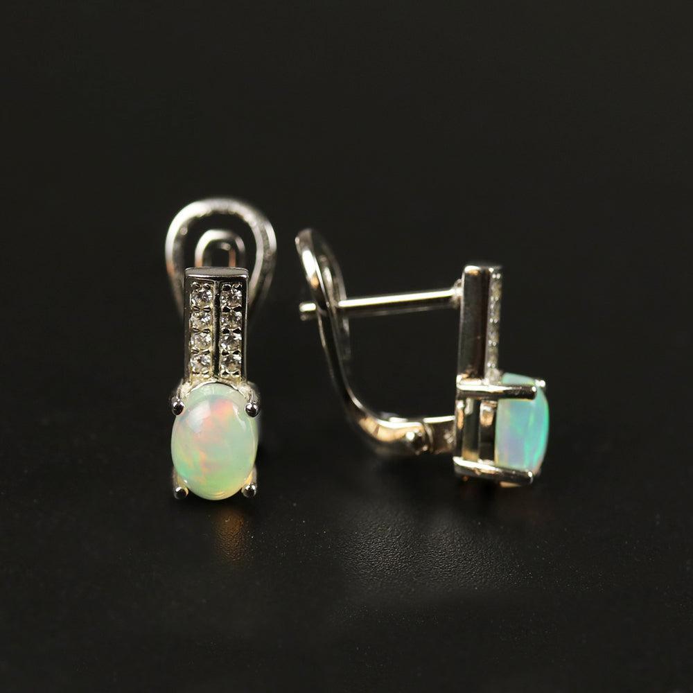 Elegant Sterling Silver Ethiopian Opal and CZ Pave Dangle Earrings - Lucid Fantasy 