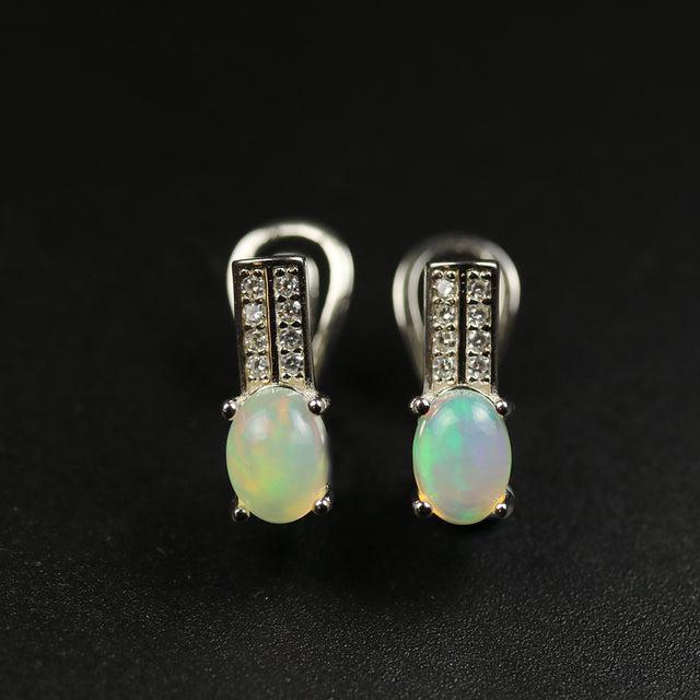 Elegant Sterling Silver Ethiopian Opal and CZ Pave Dangle Earrings - Lucid Fantasy 