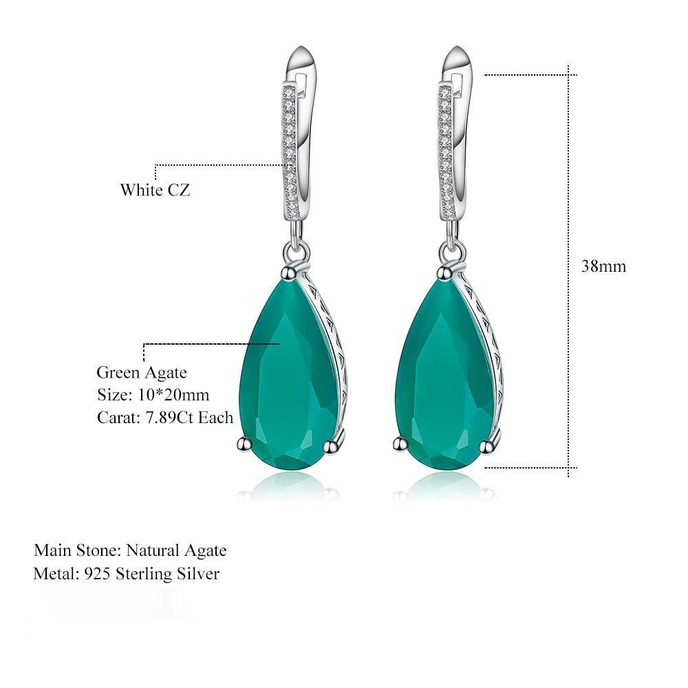 Elegant Sterling Silver Green Agate Drop Earrings with Cubic Zirconia - Lucid Fantasy 