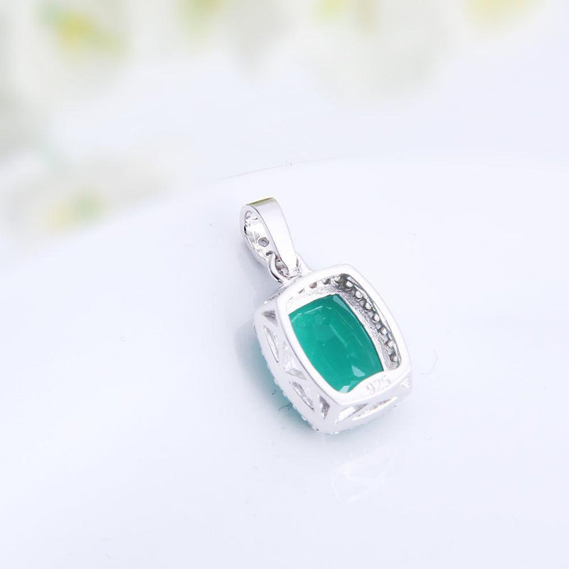 Elegant Sterling Silver Green Agate Pendant Necklace with Halo Design - Lucid Fantasy 