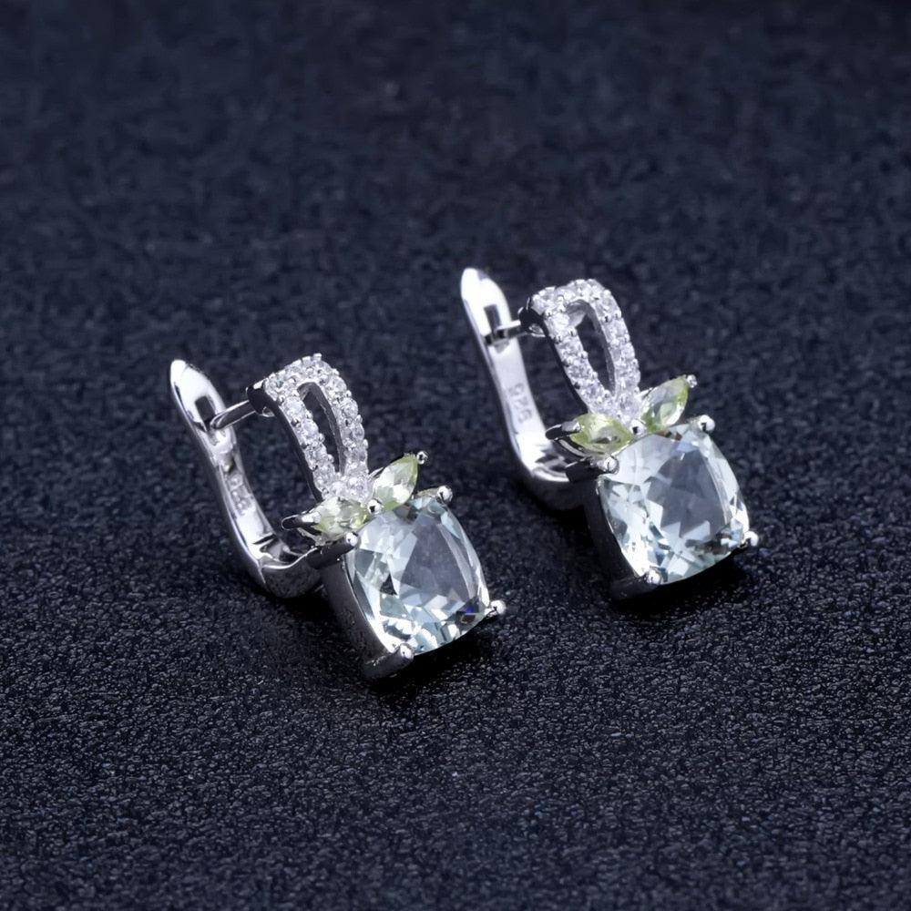 Elegant Sterling Silver Green Amethyst and Peridot Earrings - Lucid Fantasy 