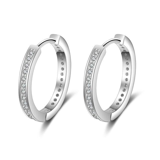 Elegant Sterling Silver Hoop Dangle Earrings with AAA White Cubic Zirconia Inlay - Lucid Fantasy 