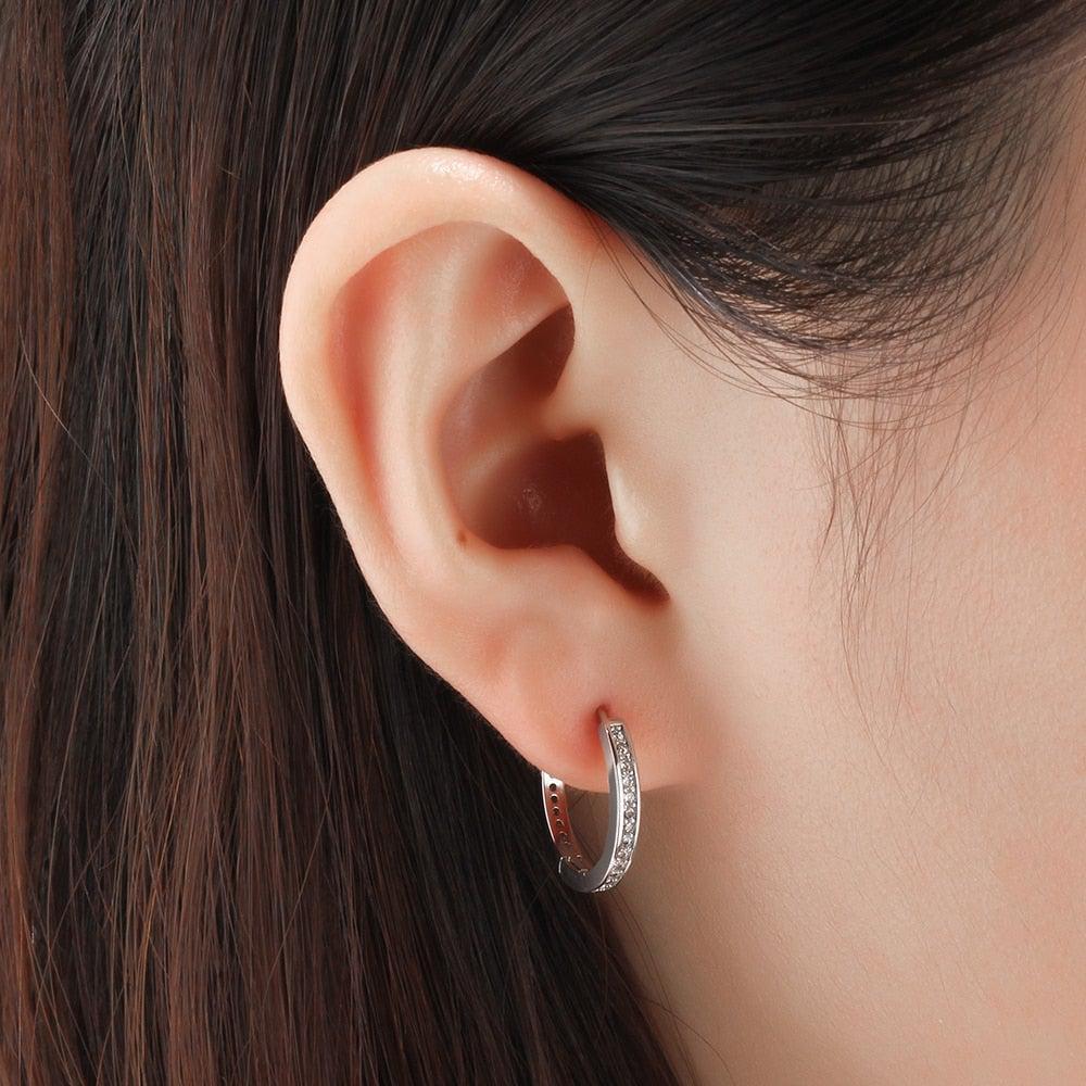 Elegant Sterling Silver Hoop Dangle Earrings with AAA White Cubic Zirconia Inlay - Lucid Fantasy 