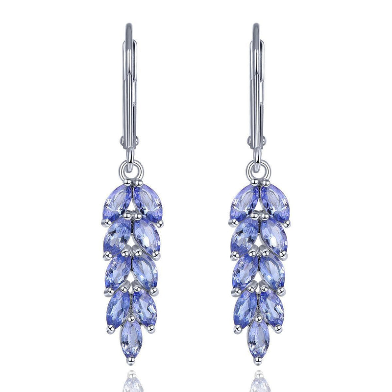 Elegant Sterling Silver Leaf Dangle Earrings with 2.3ct Natural Marquise Cut Tanzanite - Lucid Fantasy 