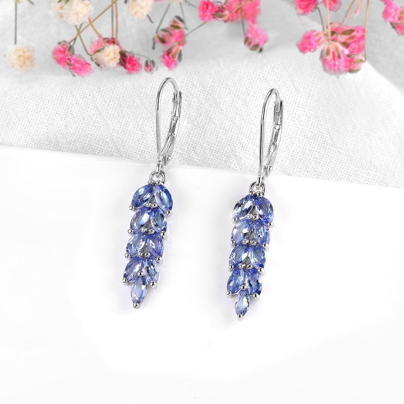 Elegant Sterling Silver Leaf Dangle Earrings with 2.3ct Natural Marquise Cut Tanzanite - Lucid Fantasy 