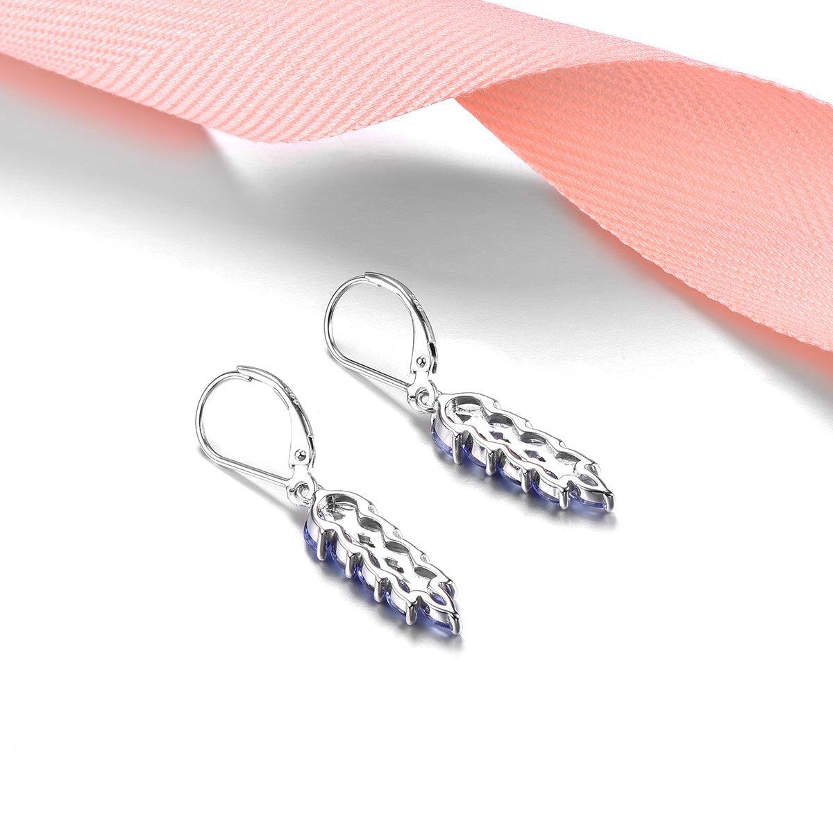 Elegant Sterling Silver Leaf Dangle Earrings with 2.3ct Natural Marquise Cut Tanzanite - Lucid Fantasy 