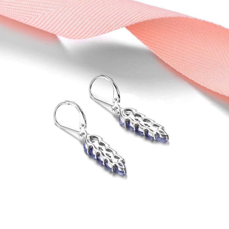 Elegant Sterling Silver Leaf Dangle Earrings with 2.3ct Natural Marquise Cut Tanzanite - Lucid Fantasy 