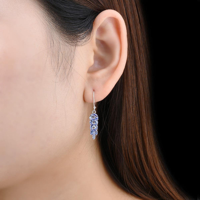 Elegant Sterling Silver Leaf Dangle Earrings with 2.3ct Natural Marquise Cut Tanzanite - Lucid Fantasy 